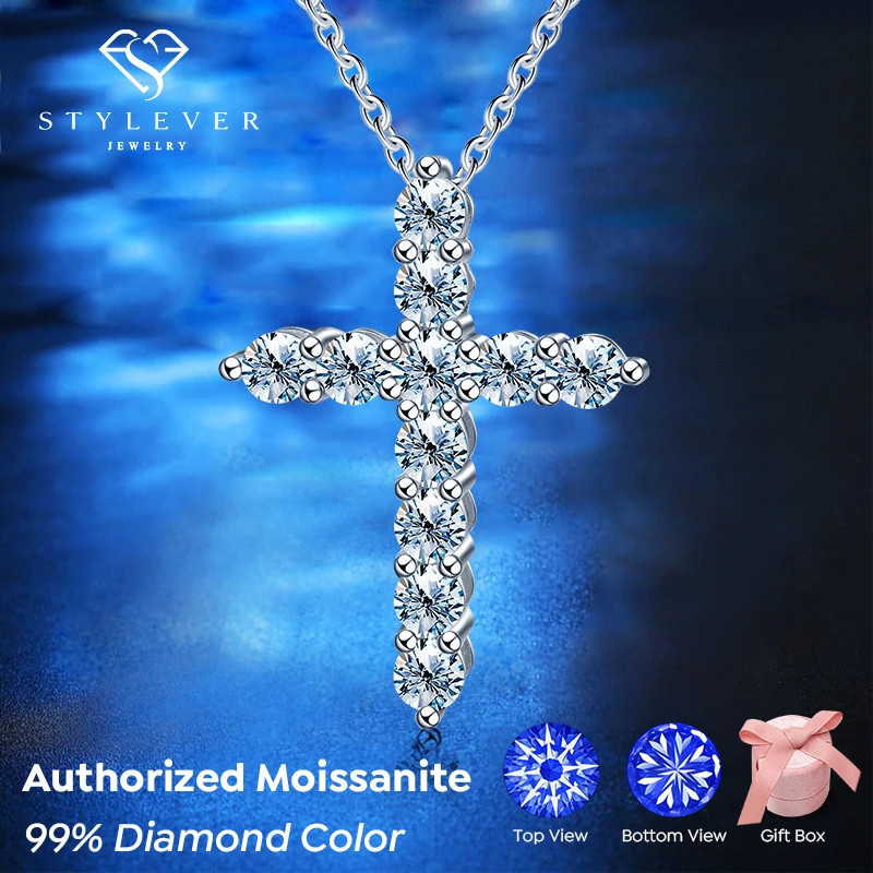 925 Sterling Silver Cross Pendants Necklace Moissanite Cross Pendants Necklace Necklaces