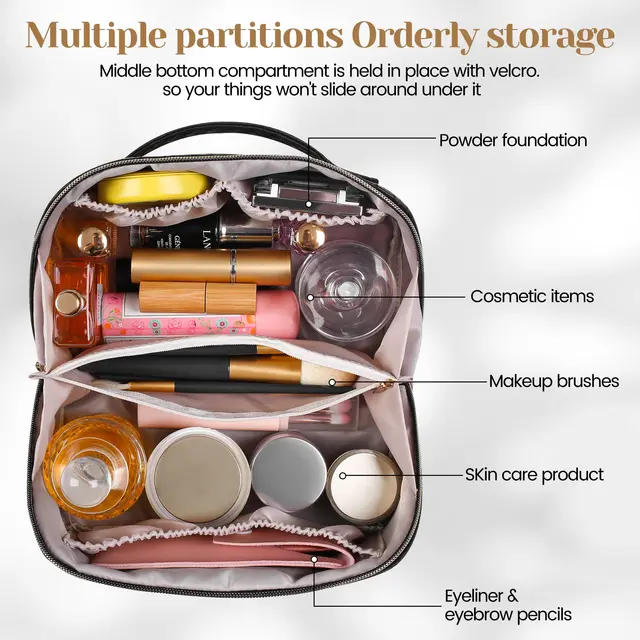 Trousse de maquillage en cuir de grande capacité pour femmes