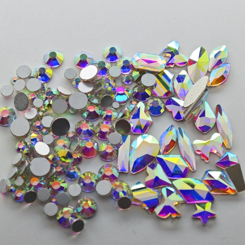 200 p/Pack Mini-Größe gemischt verschieden geformte mehrfarbige Kristall schlanke Strass 3d Maniküre Nail Art Dekoration Charms Schmuck – Detail 11