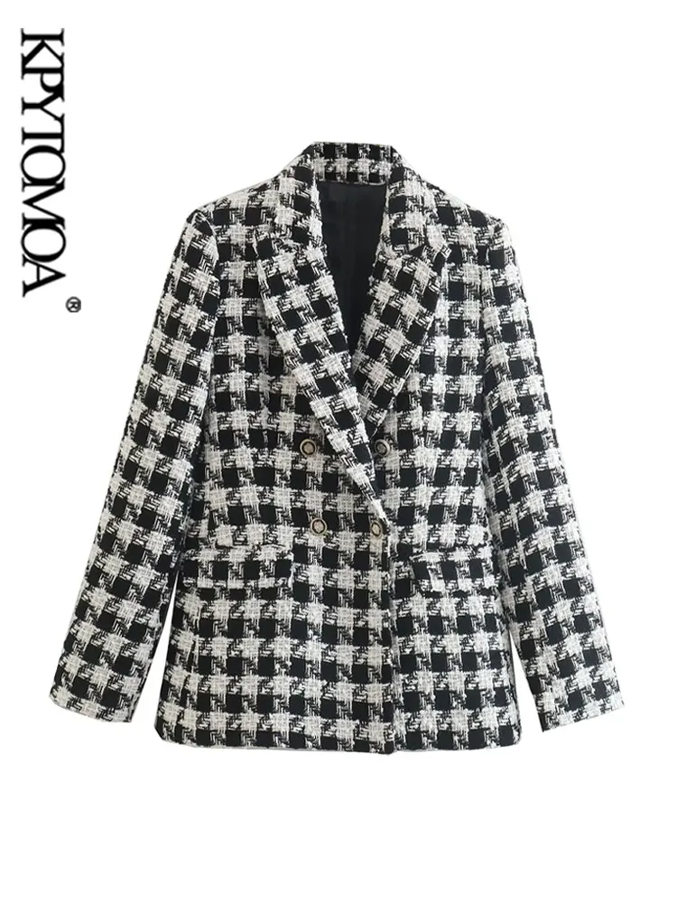 Black/tweed houndstooth checkered pattern Bond Flat Front Trouser