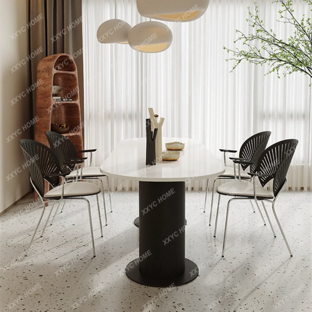 

Pure White StonePlate Dining Table Nordic Small Apartment Oval Dining Table Italian round Table Leg Dining Tables and Chairs Set