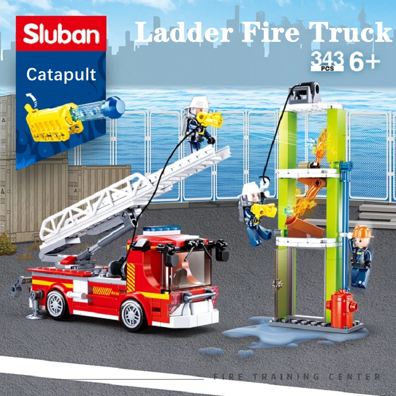 

Sluban Building Block Toys Fire Control B0966 Ladder Fire Truck 343PCS Bricks Fighting Compatbile With Leading Brands