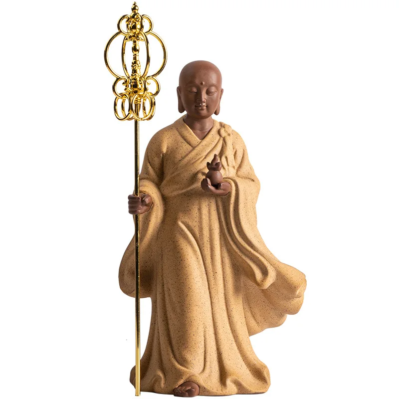 Ksitigarbha Statue of Buddhism Sculptures, Ceramic Buddha Figurines, Meditation Room, Tearoom Temple Ornaments, Zen Decoration