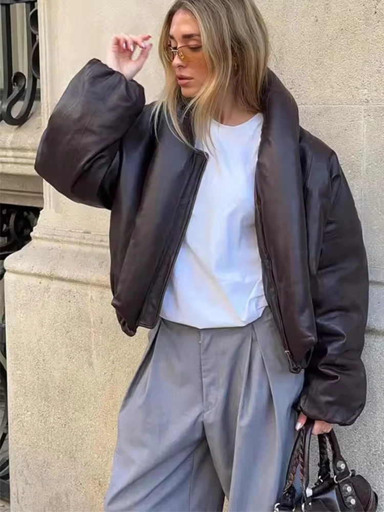 Vintage Loose Women Winter Jacket Zipper Turn-down Collar Long Sleeve Casual Female Parka Coats 2025 Autumn Street New Outerwear