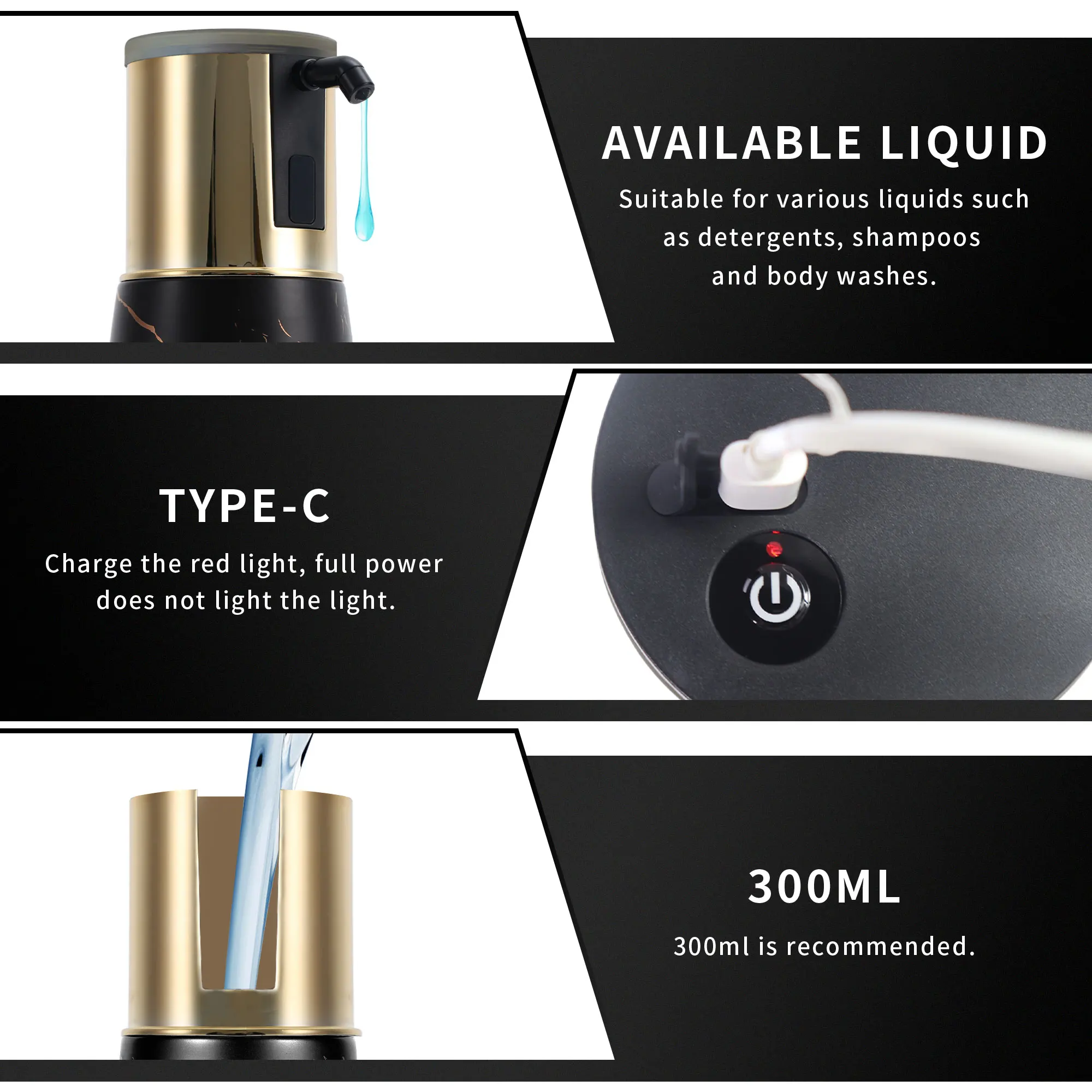 USB Charging Automatic Liquid Soap Dispenser Machine Dishwashing Gel Machine For Kitchen Bathroom Ceramic Touchless