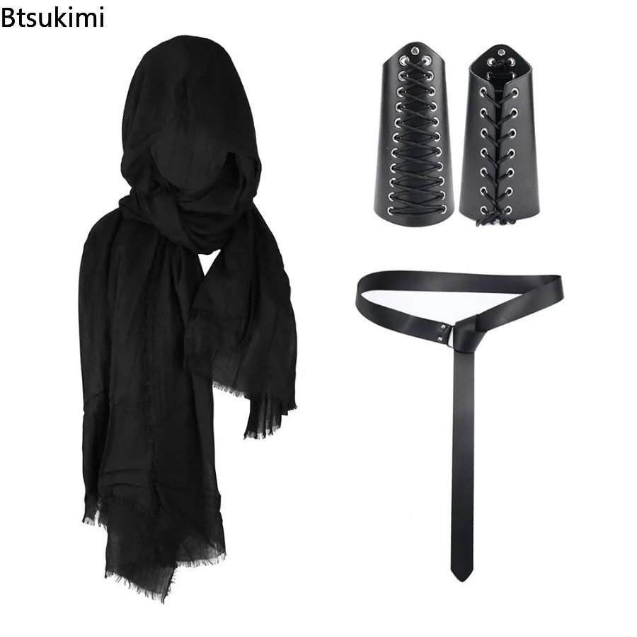 Halloween Cosplay Costume Accessories Medieval Viking Knight Clothes Prop Leather Belt Shoulder Armor Wristguards Waist Bag Sets