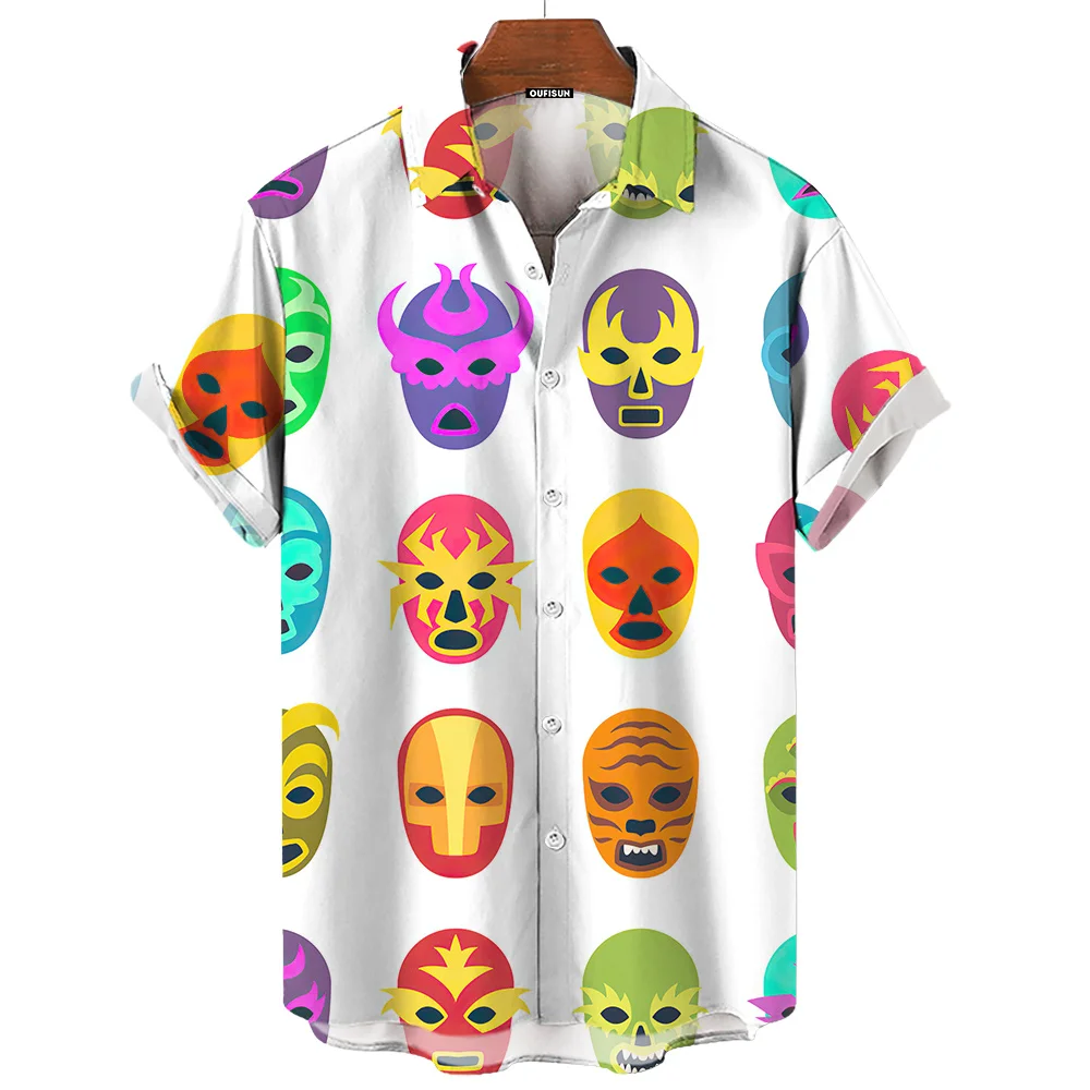 3d Mask Print Men's Shirt Summer lucha libre Short Sleeve Shirt  Casual Hawaiian Shirt For Men Loose Clothing Mexican Wrestling 5