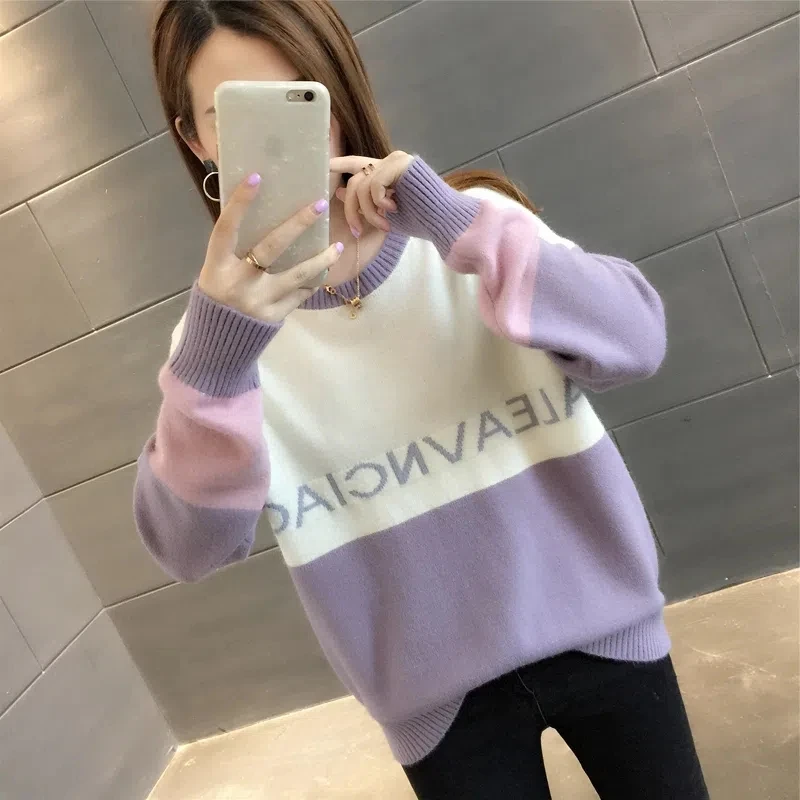 

Ladies Autumn Winter Knitted Loose Sweater Women Pullover Tops Long Sleeve O Neck Casual Student Sweater For Women Jumpers
