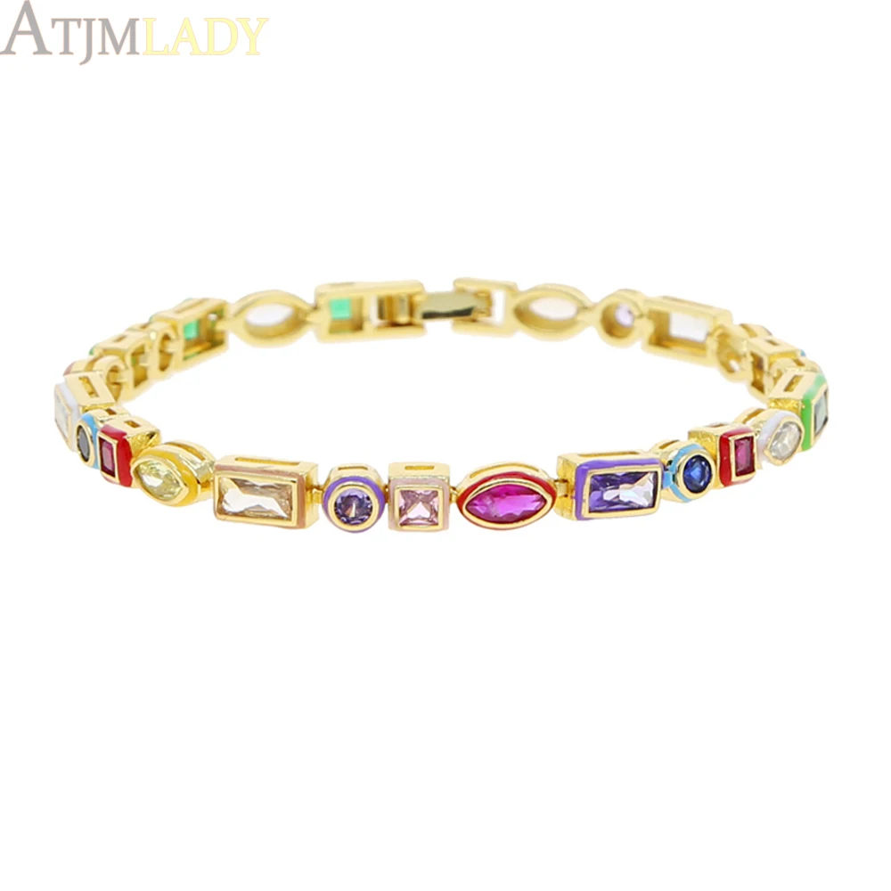2025 New Fashion Gold Color Colorful Rainbow Bracelet 5A