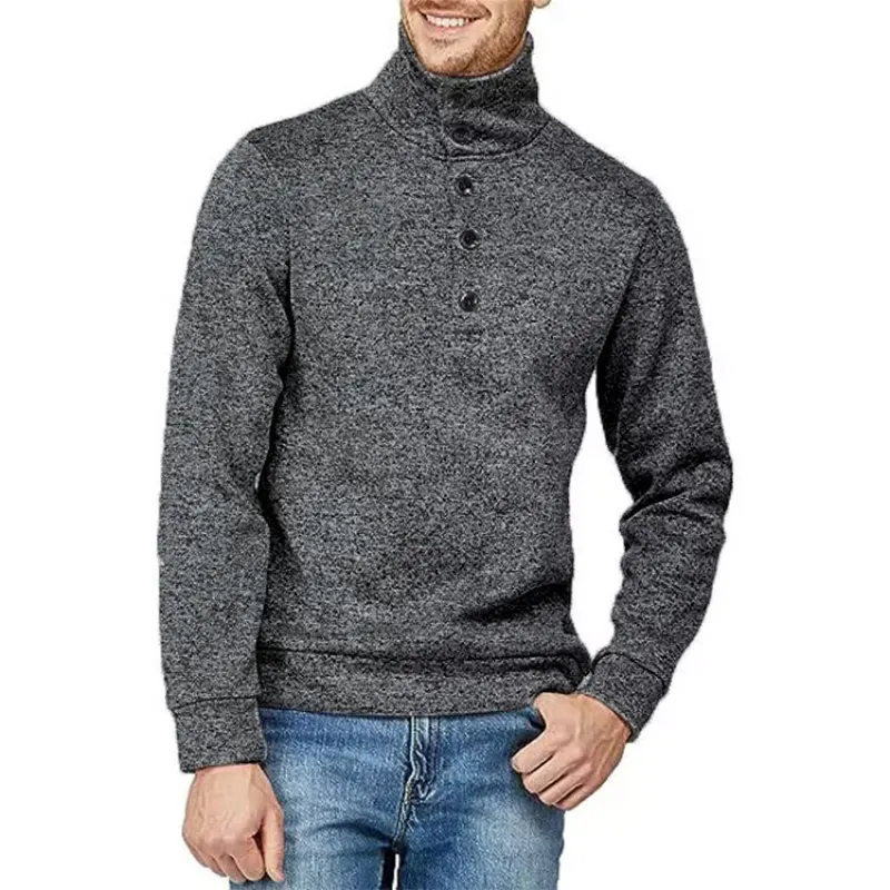 New Autumn and Winter Fashion Solid Color High Neck Button Half Cardigan Knitted Long Sleeve Casual Versatile Men's Sweater Top