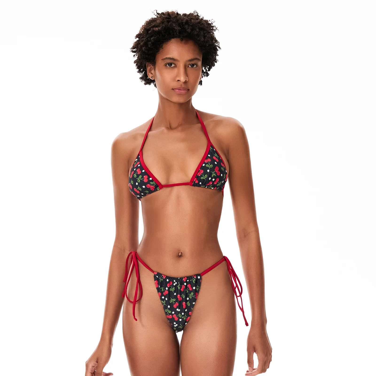 

2024 Summer Sexy 2 Piece Bikini Sets Women's High Cut Swimwear Push Up Halter Bra Tops and Bandage Thong Beachwear Bathing Suit