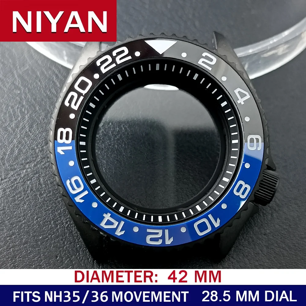 High-Quality 42mm Men's Steel Black Watch Case with Sapphire Glass and 22mm Band
