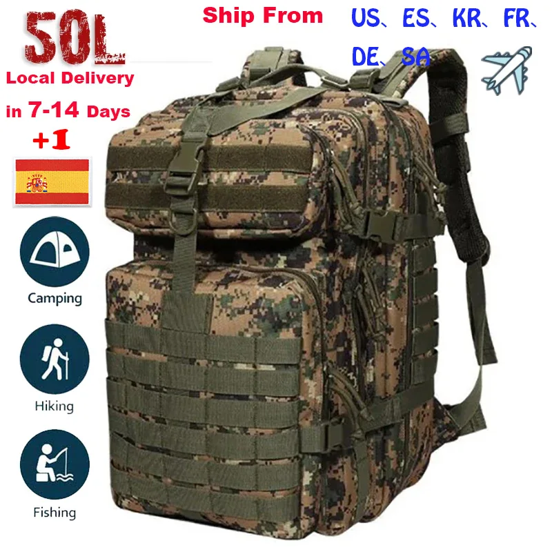 

Military Backpack 50L Large Capacity Camping Man Rucksacks Tactical Hunting Nylon Bags For Sport Trekking Waterproof Pack