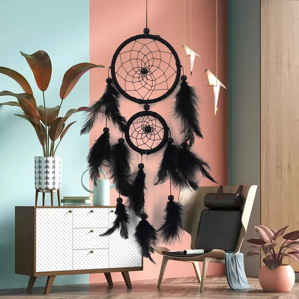 

Dreamcatcher Feather Weaving for Room Decor, Catching Up the Dream Angle, Wind Chimes, Indian Style, Religious Mascot