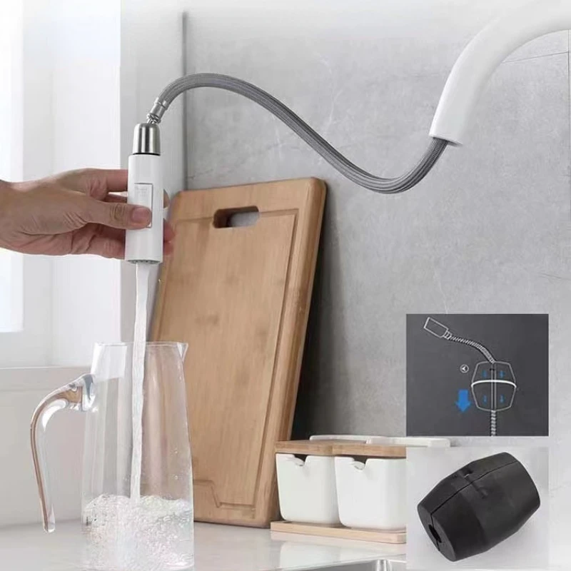White Smart Touch Digital Display Faucet Stainless Steel Multi-function Pull-out Kitchen Sink Hot and Cold