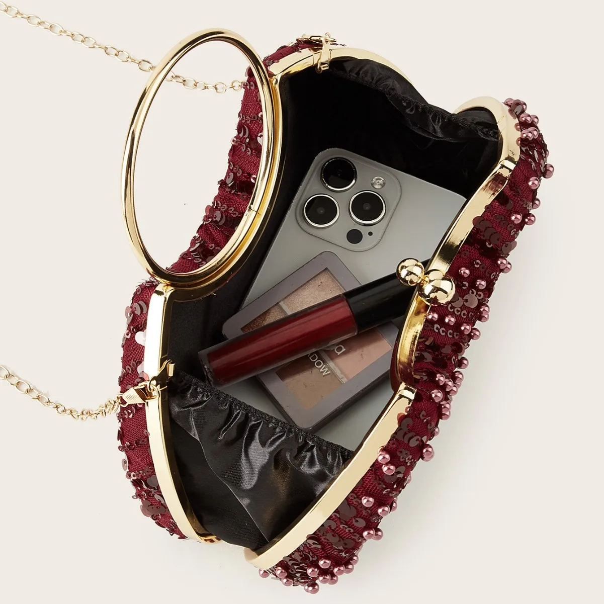 Borse da Sera Scintillanti, Elegante Pochette da Cerimonia, Borsa con Paillettes per Donna, Lussuosa Clutch Bordeaux per Abiti da Sera e Matrimoni - immagine 4