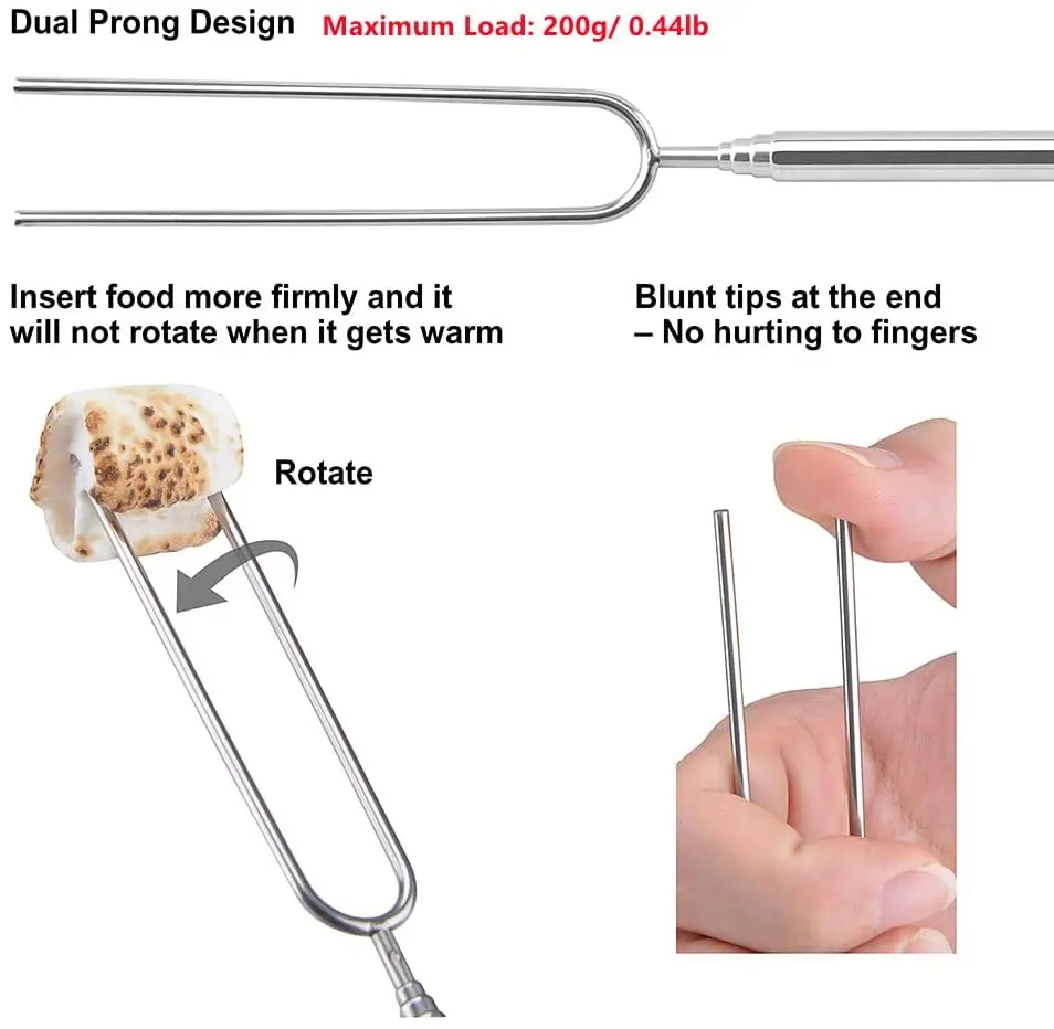 8pcs 32Inch Barbecue Fork Stainless Steel Marshmallow Roasting Stick Telescoping Smores Skewer for Hot Dog BBQ Picnic Camping