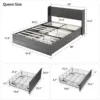 Queen Bed Frame with Storage Headboard & 4 Drawers, Upholstered Bed with LED Lights & Charging Station, Solid Wood Slats Support 2