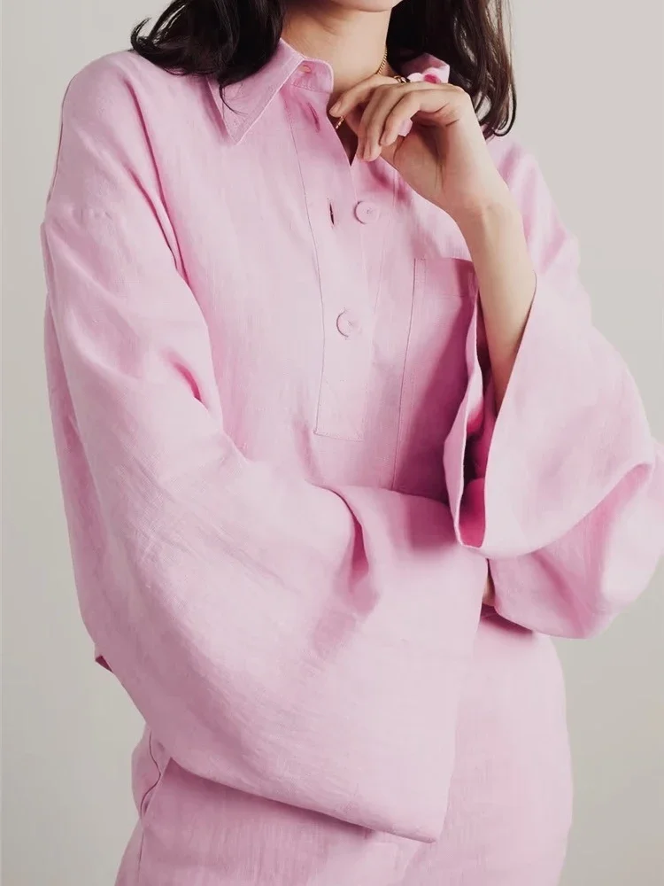 

2023 Spring and Summer New Worsted Linen Logo Embroidery Women Shirt