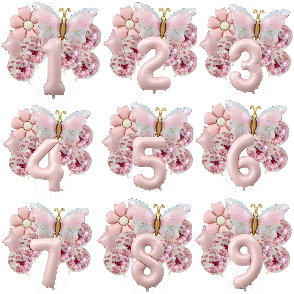 Pink Butterfly Foil Balloons for 5th Birthday and Themed Celebrations