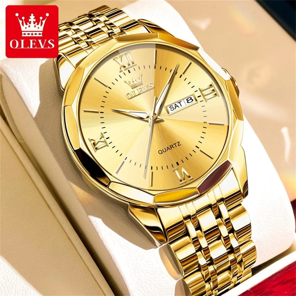 OLEVS Mens Watches Top Brand Luxury Gold Quartz Watch Men Stainless Steel  Waterproof Fashion Men Wristwatches Relogio Masculino
