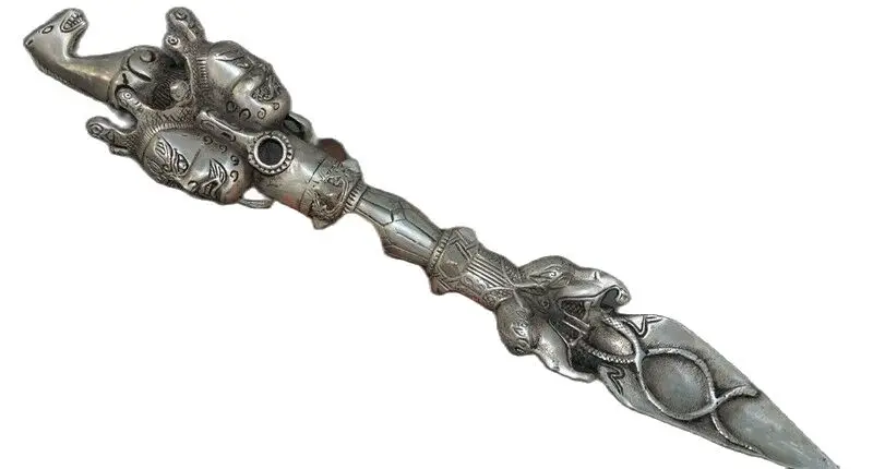 

FreeShipping 34cm Tibet Buddhism Tibetan silver Horse Head Buddha Tantra Vajra Dorje Phurba dagger off 50%