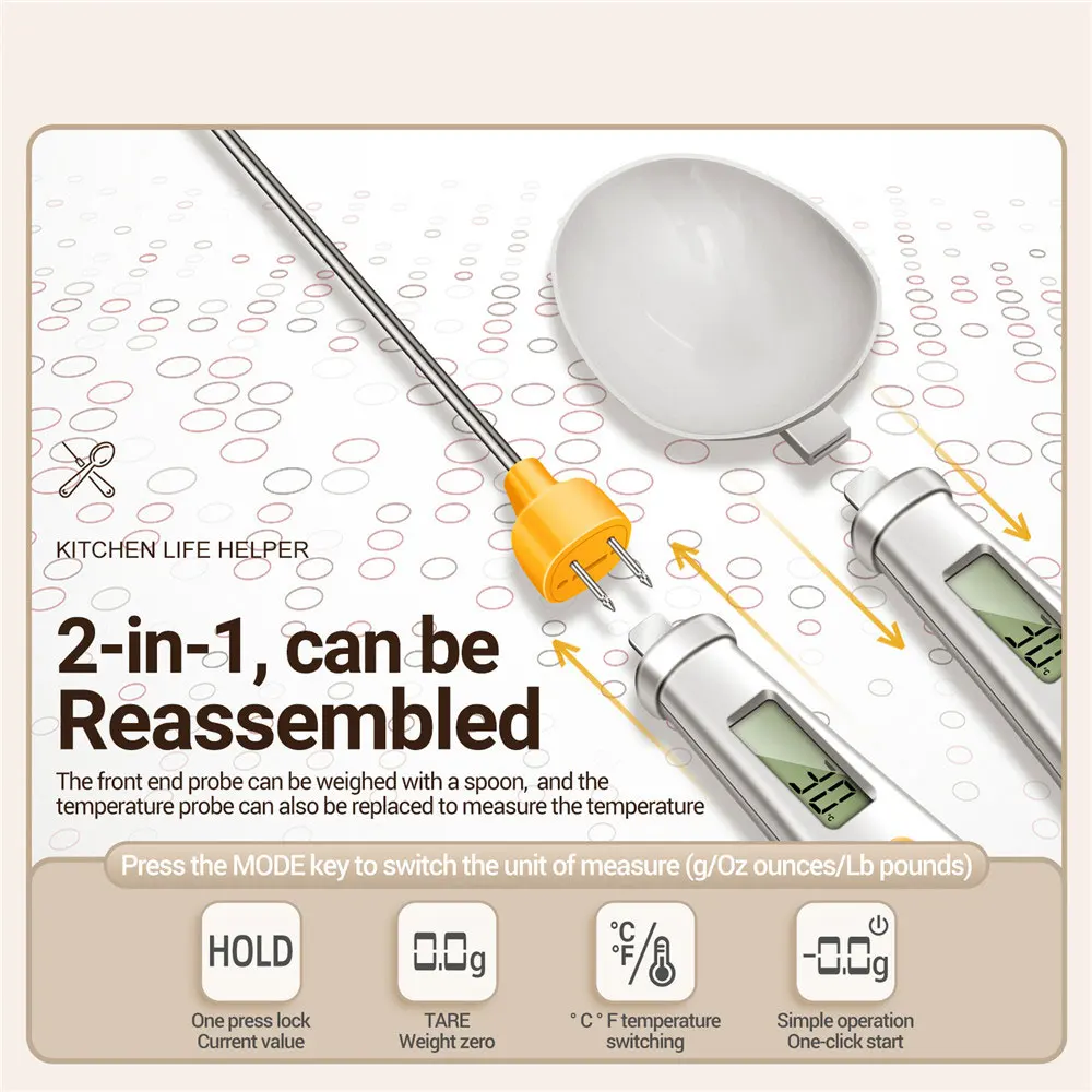 Electronic kitchen scale Electronic scale Electronic measuring spoon Kitchen measuring spoons Measuring spoon set 2 in 1 Electronic Kitchen Scale LCD Digital Measuring Food Flour Digital Spoon Coffee Scale Mini Thermometer Kitchen Tool