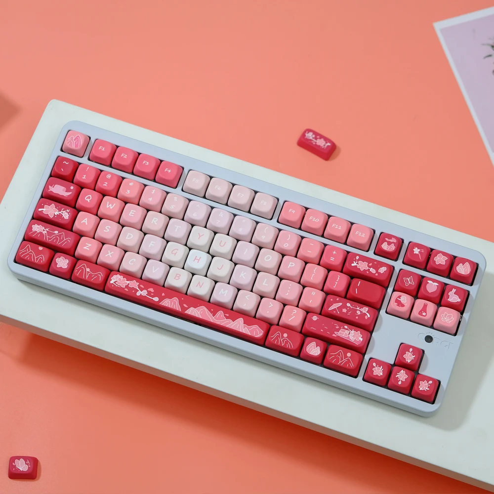 Peach Blossom Gradiente Keycaps Keycap Perfil Moa Sublimação Dye Pbt Teclado Mecânico Interruptor mx 61 68 67 87 84 98 - Imagem 5