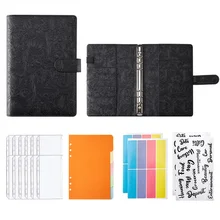 

A5/A6 Notebook Binder Zipper Bag Retro Flower Printed Notebooks Leather PU Loose-leaf Book Cash Budget Hand Book Stationery