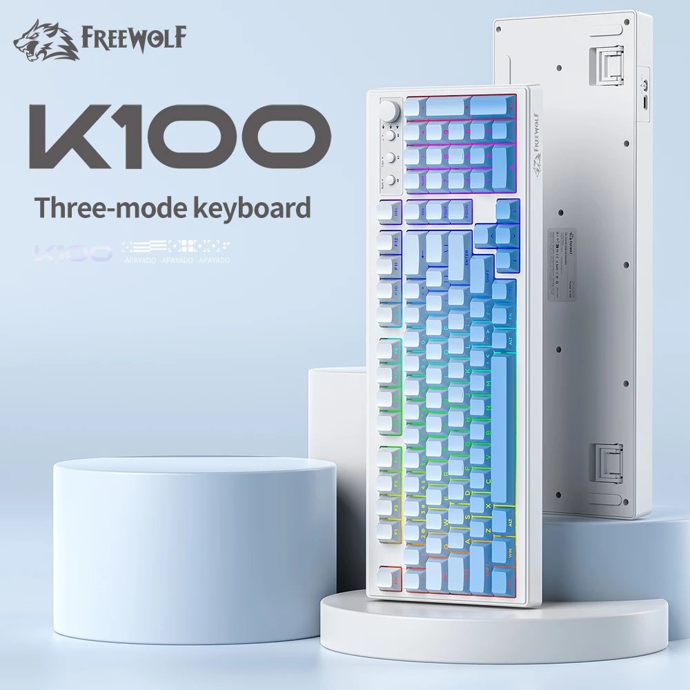 프리울프 K100 무선 키보드, 미디어 노브 포함, 저소음 | 측면 인쇄 백라이트 | 4000mAh | 26키 롤오버 기계식 느낌 키보드