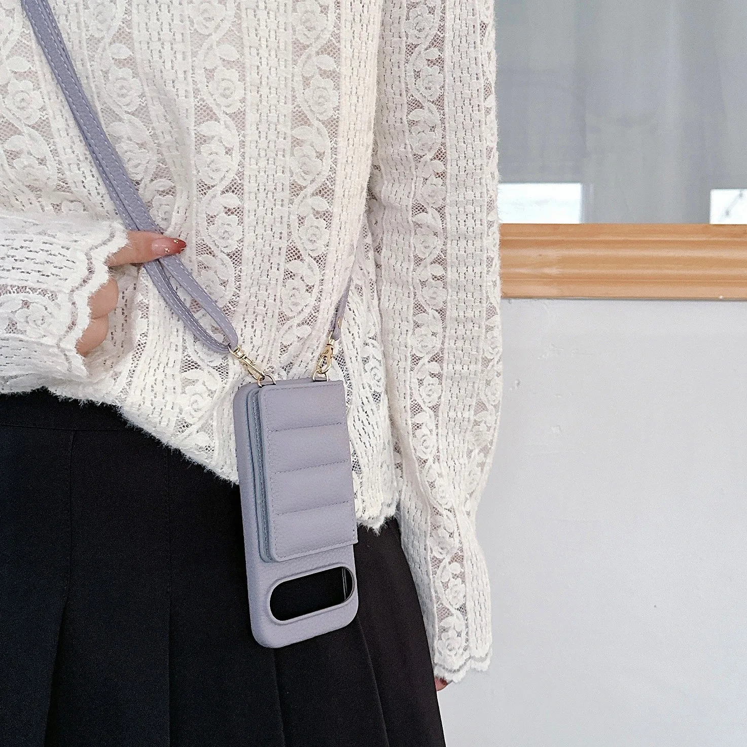 Luxury Leather Crossbody Wallet Case with Lanyard Ring Bracket