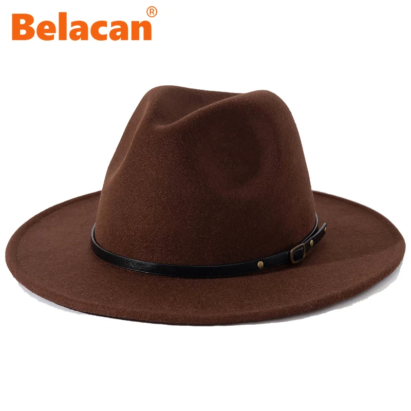 Mens Wide Brim Fedora Hat For Women Felt Luxury Lady Panama Casual Hats With Belt Buckle Fashion Autumn Female Top Jazz Hat Man
