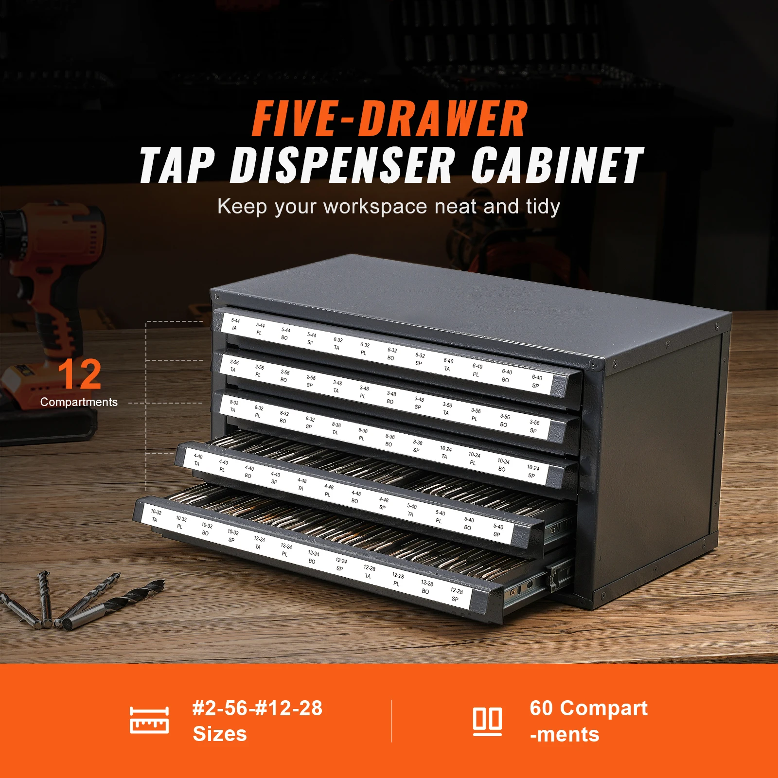 Steel Drill Bit Organizer Cabinet for Storage