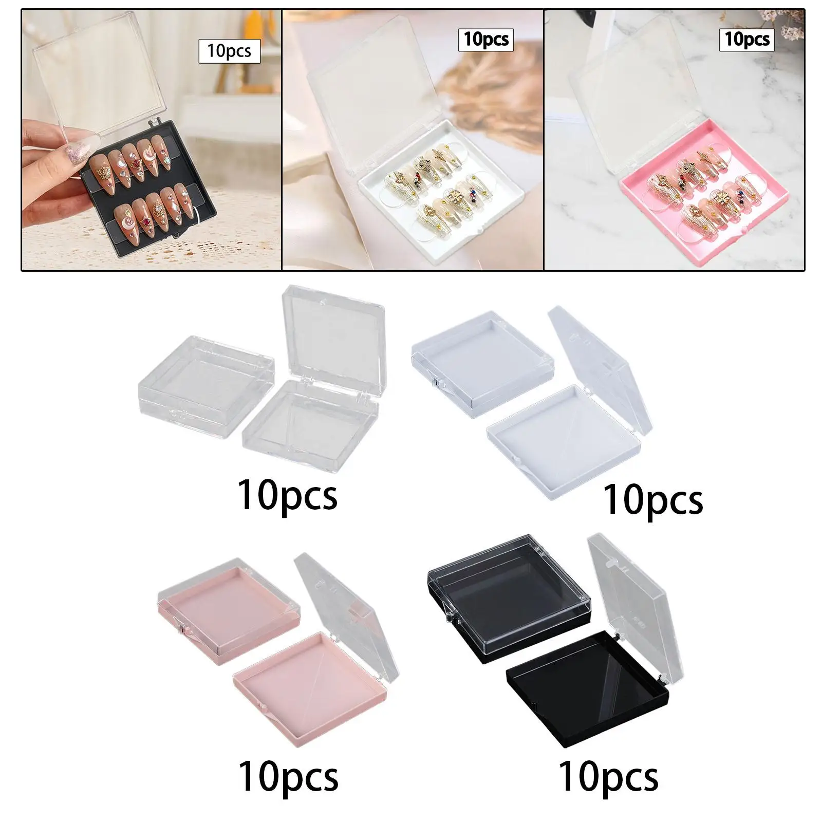 10 Pieces,Press on Nail Storage Box,Nail Art Display Holder,Small Nail Storage Box,Nail Packing Box for Artificial Nails