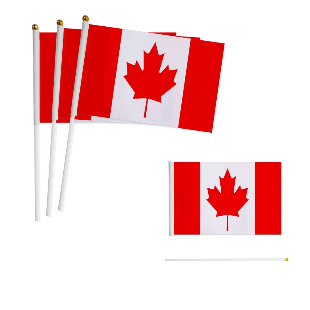 Z-One Flag 100Pcs Canada Hand Waving Hand Flag 14*21Cm Piccole Bandiere Nazionali Canadesi Con Aste In Plastica
