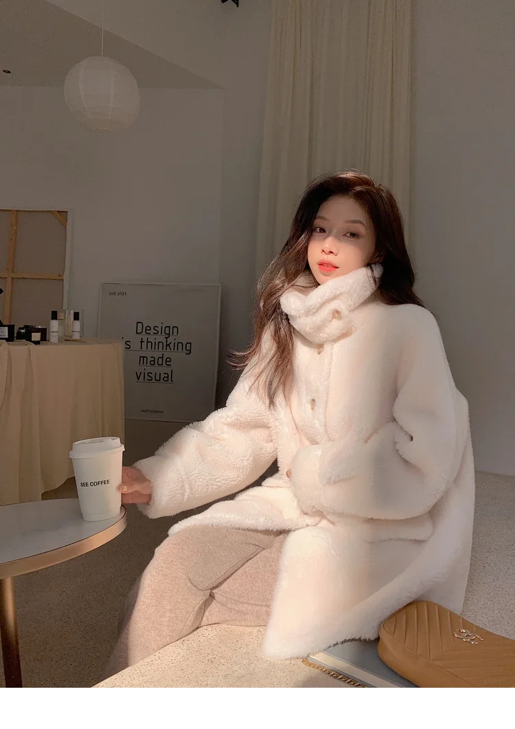 Korean Silhouette Granule Wool Coat Women's Loose Plus-size Autumn and Winter Sheep Shear Fur All-in-one Fur Coat