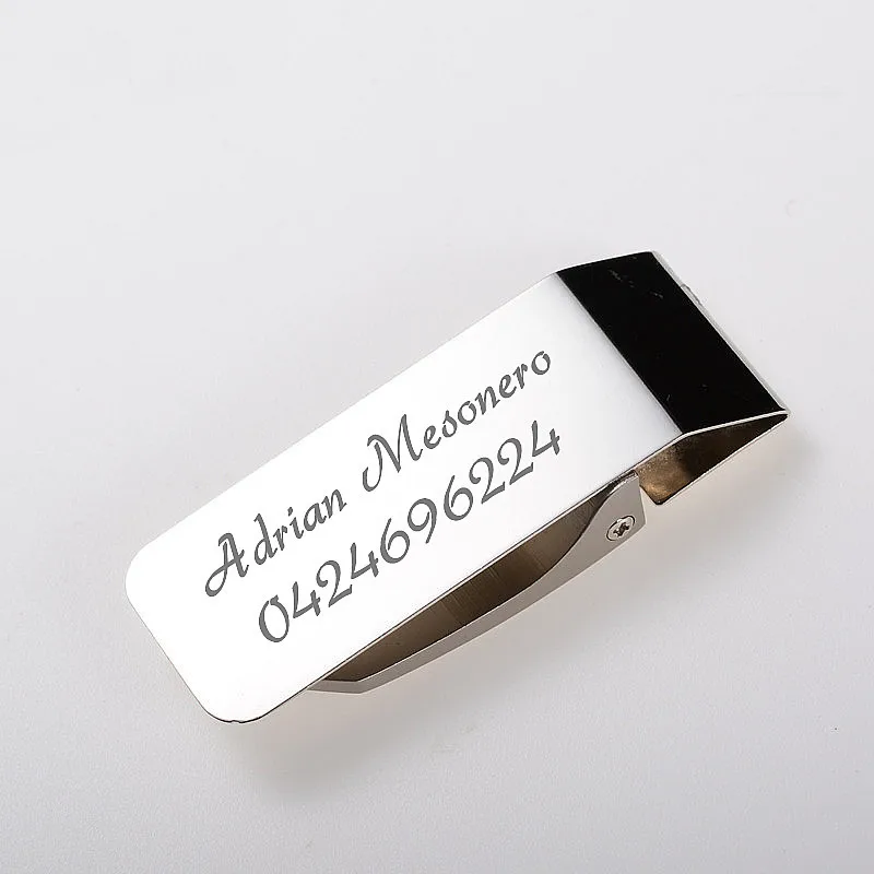 QOONG Lettering Stainless Steel Silver Money Clip Holder Slim Pocket Cash ID Credit Card Metal Clips Wallet QZ40-009 metal money clip