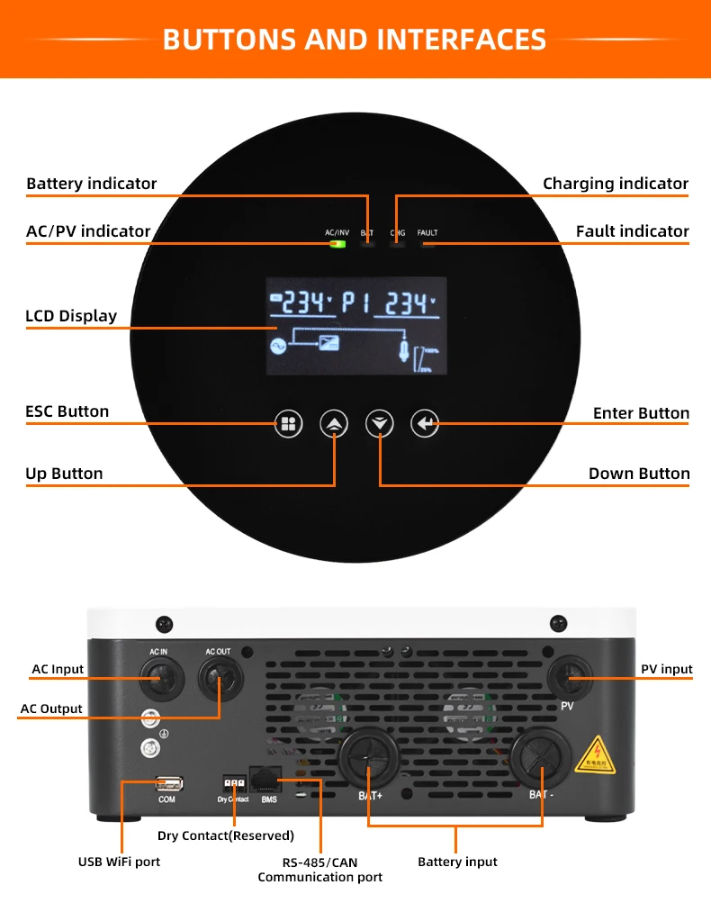 MPPT6.2KW 하이브리드 태양광 인버터 순수 사인파 인버터 48V 태양광 충전기 컨트롤러 80A 지원 BMS 220V 출력