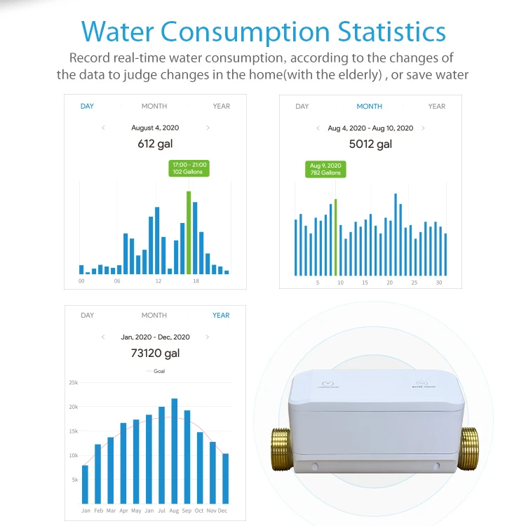 Haozee Tuya Smart Water Valve and Automatic Shutoff Water Flow Meter Water Leak