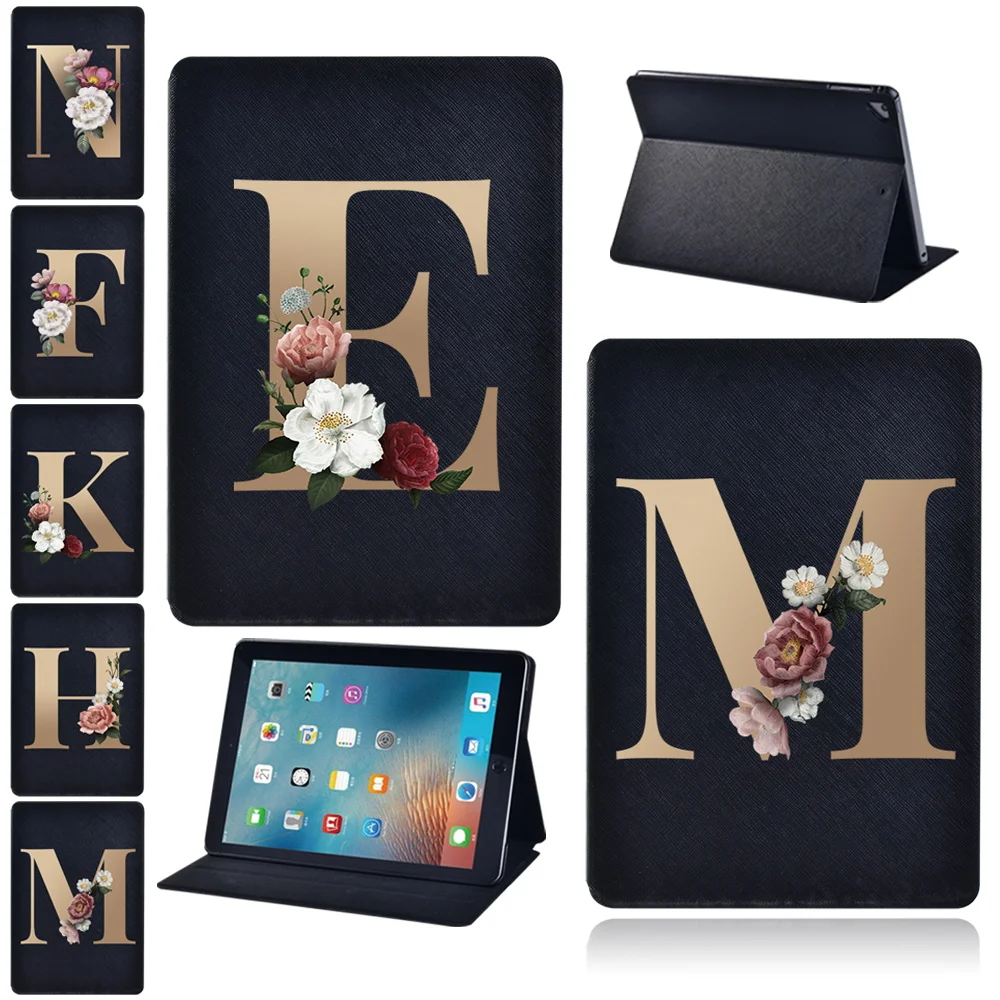 Custodia Pieghevole Per Tablet Con Supporto Per Apple Ipad Air 1/Air 2 9.7 "/Air 3 10.5" /Air 4 10.9 "2020 Serie Di Motivi Con Stampa Lettere D'Oro
