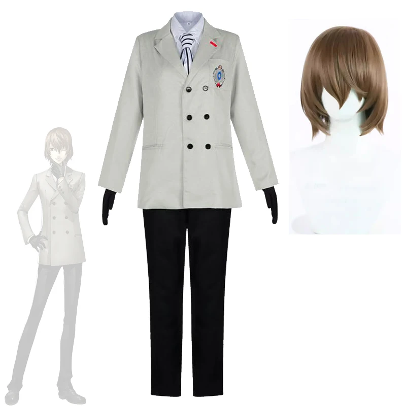 

Парик и униформа для косплея P5 Akechi Goro, костюмы Persona 5 Crow Detective Prince, костюмы на Хэллоуин, комикс-con, одежда из аниме