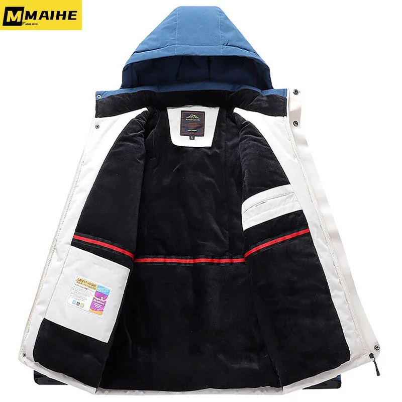 Plus Size 7XL 8XL 9XL Men's Skiing Jacket With Hood Waterproof Hiking Fishing Travel Snow Jacket Parka Raincoat Outwear Clothing