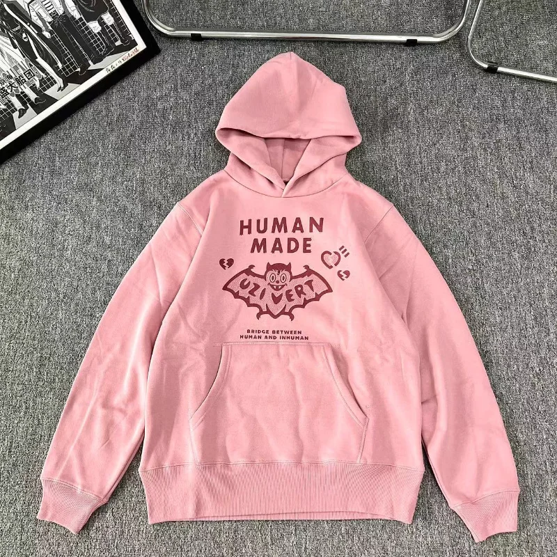 

HUMAN MADE Men's Cotton Hoodies Japanese Autumn Classic Bat Print Gem Couple Clothing Casual Loose Women's Plush Pullovers