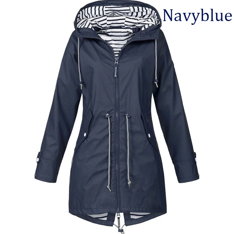 Fashionable long casual women's long sleeved waterproof travel jacket Running jacket New fashion long sleeved hooded windbreaker