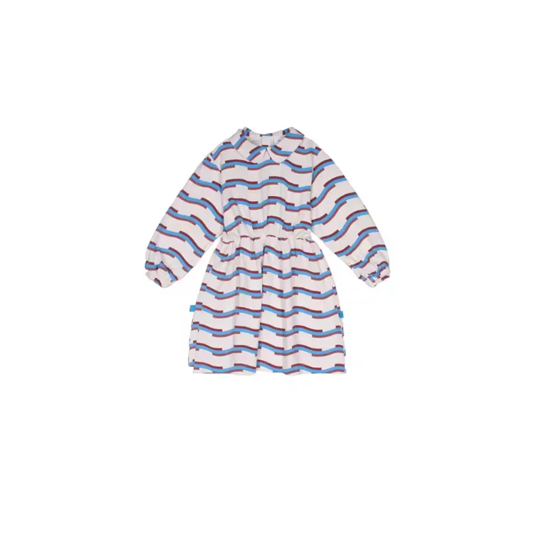 aw24 wyn kids dress for girls striped print long sleeve casual Dresses Sisters Denim Dress Clothes