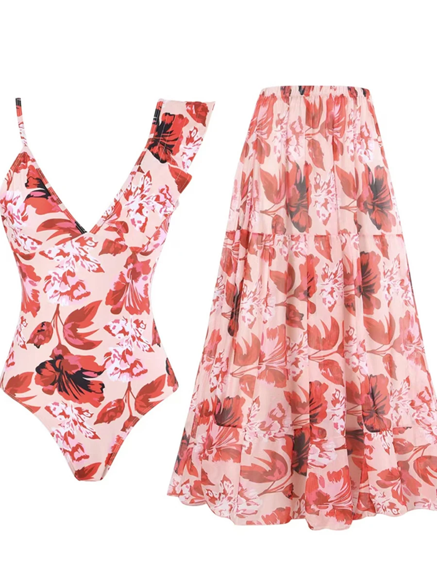 

Асимметричный купальник 2024, боди из двух частей, длинная юбка, сексуальный купальник, женский купальный костюм, пляжная одежда с подкладкой, летнее плавание