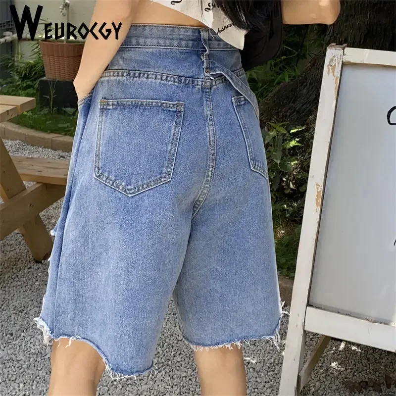 Women Shorts 2023 Summer Sexy Knee-length Denim Design Thin New Arrival Hole Chic Vintage Pockets Fashion All-match Streetwear