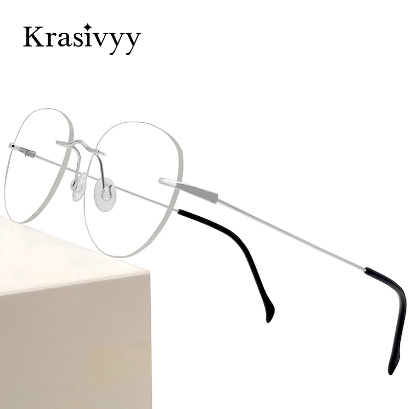 

Krasivyy Pure Titanium Rimless Glasses Frame Men Ultralight Vintage Round Prescription Eyeglasses Women Myopia Optical Eyewear