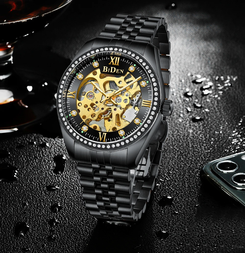 New Skeleton Mens Watches Top Business Sport Automatic Mechanical Watch Butterfly Buckle Waterproof Stainless Steel AAA Clocks