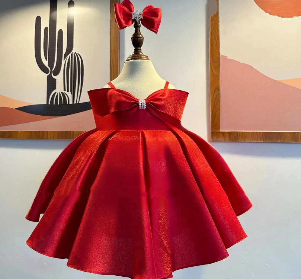 

Handmade Red Party Gown for Baby Girls Tutu Gift for Christmas New Celebration Cloth Baptism Gown